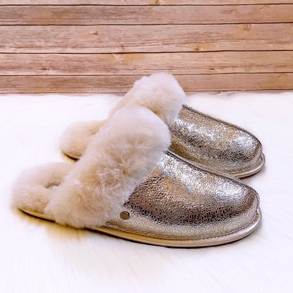 UGG Shoes - UGG Women’s Scuffette II Metallic Sparkle Soft Gold Leather Slippers